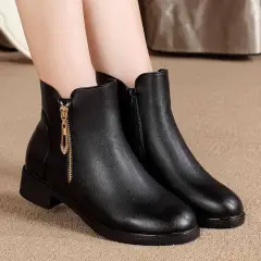 Women's Thick-heeled Non-slip Round Toe Soft-soled Martin Boots - Black - View 1