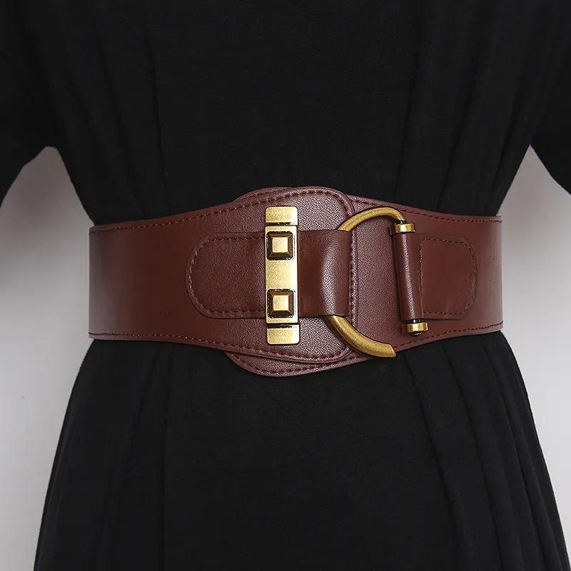 Wide Belt Women's Elastic Decoration With Dress, Waist Sweater, Versatile Waist Down Jacket, Coat Waist Seal - Brown