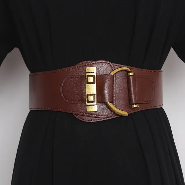 Wide Belt Women's Elastic Decoration With Dress, Waist Sweater, Versatile Waist Down Jacket, Coat Waist Seal Brown - Shop at LoveMi