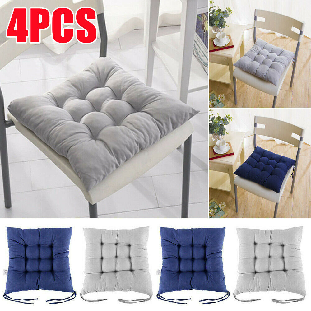 4 Pack Seat Pad Dining Room Garden Kitchen Chair Cushions Tie On Plain UK — image 5