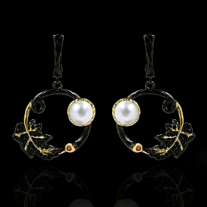 Forest Flower Rough Stone Woven Earring Pendant