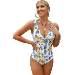 Women's Sleeveless Sling Slim Back Triangle Bag One Piece Swimsuit - White - View 1