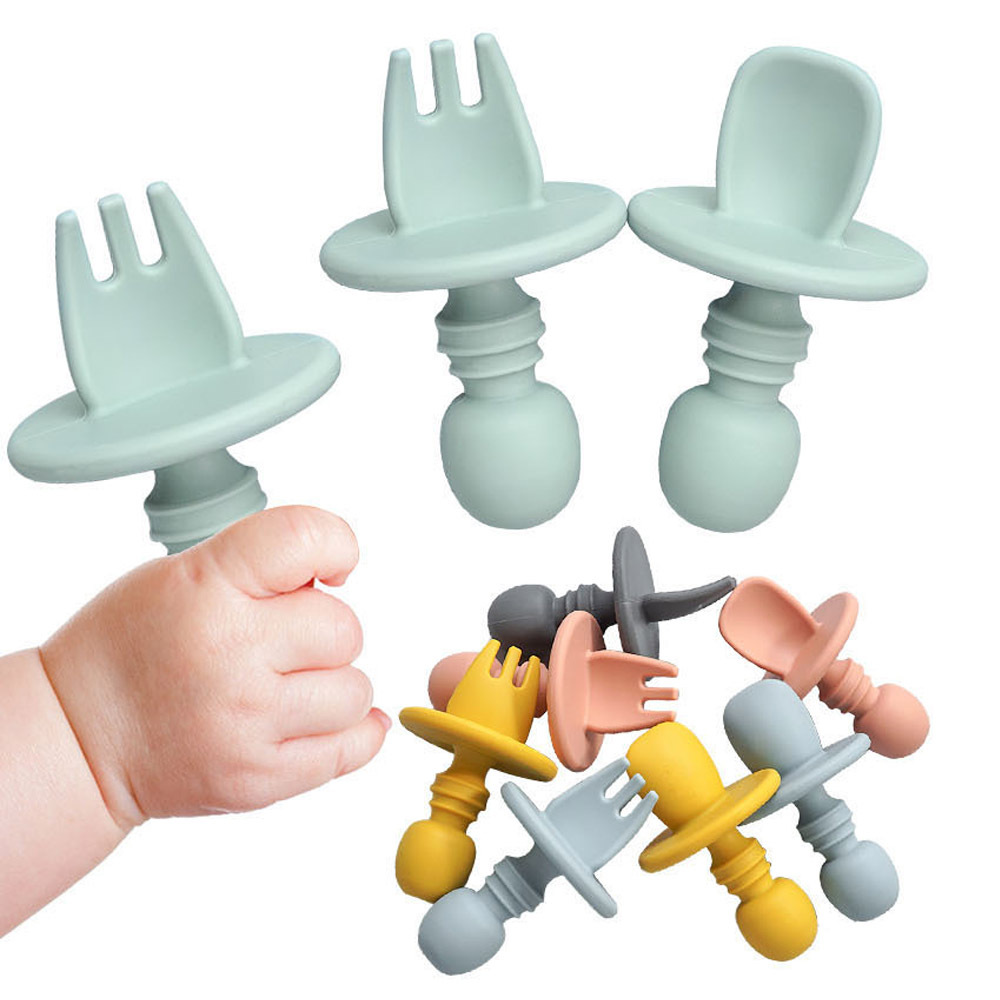 Children's Fork Spoon Set Silicone Baby Training Combo Learn To Eat
