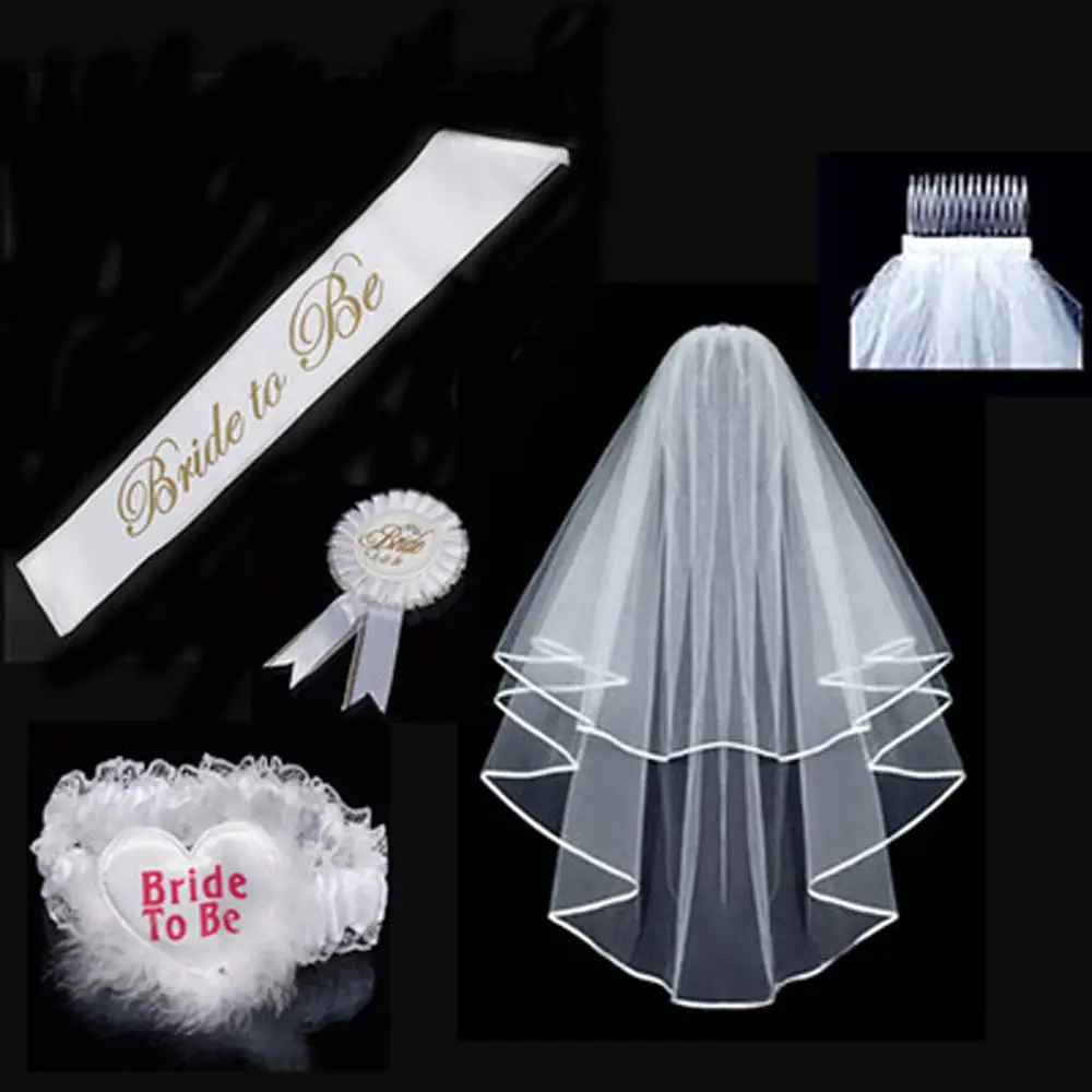 Bachelor's Party Bridal Strap Leg Ring Badge Veil Set Of Four