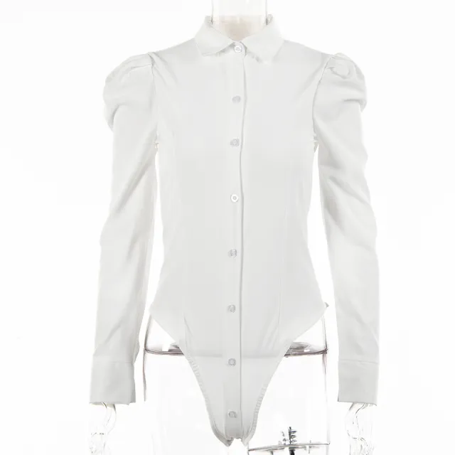 Commuter Solid Color Fashion Shirt Bodysuit White - Shop at LoveMi