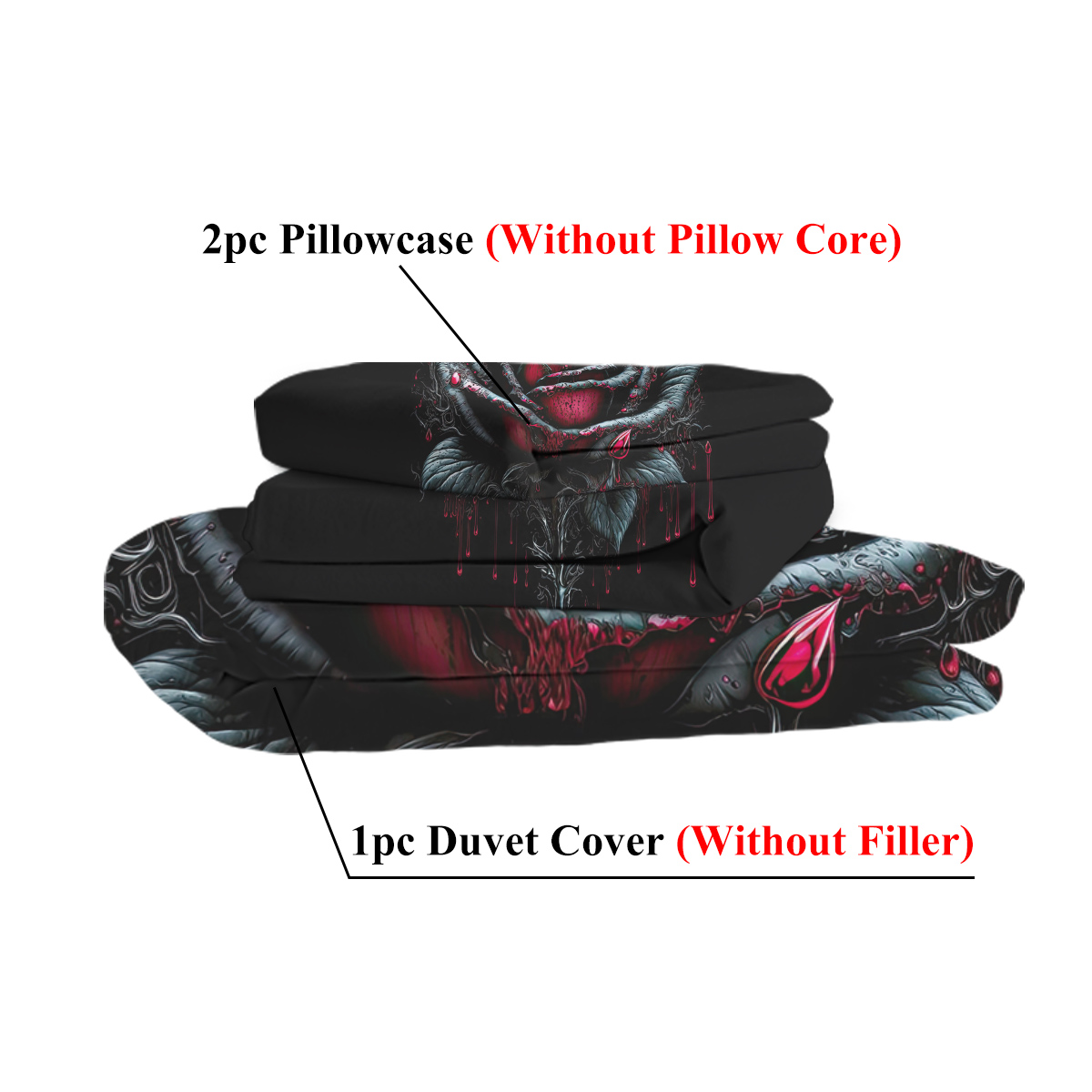 Blood Ink Rose Print Printed Duvet Cover Set - Black Microfiber Bedding... 5