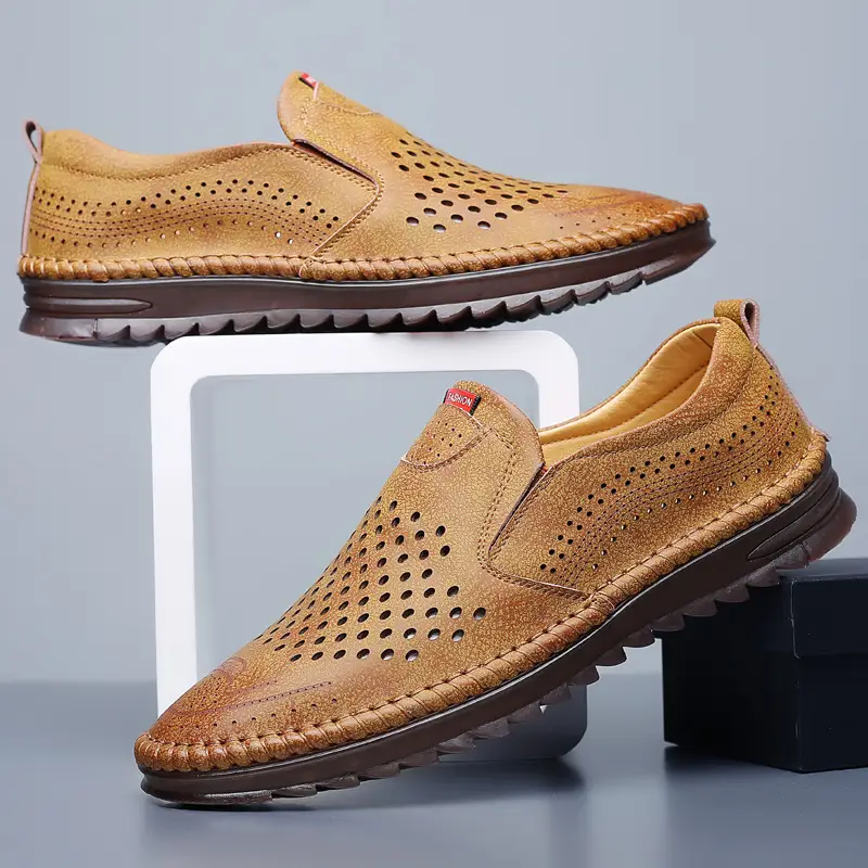 Men's Round Toe Cowhide Hollow-out Casual Shoes