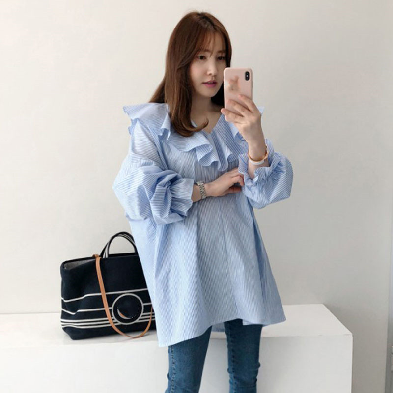 Title 5, Loose And Thin V-neck Shirt With Ruffled Pullover