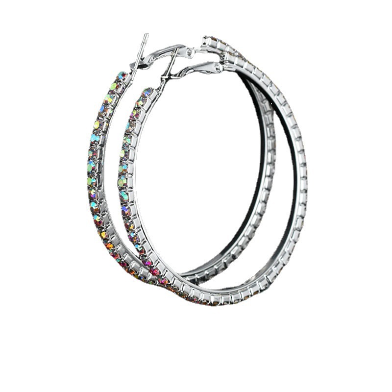 Rhinestone stainless-steel hoop earrings view 3