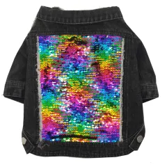 Sequin Denim Large Medium And Small Dog Jacket - Black - View 1