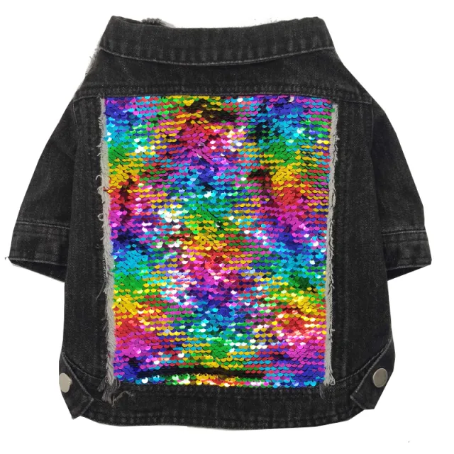 Sequin Denim Large Medium And Small Dog Jacket Black - Shop at LoveMi
