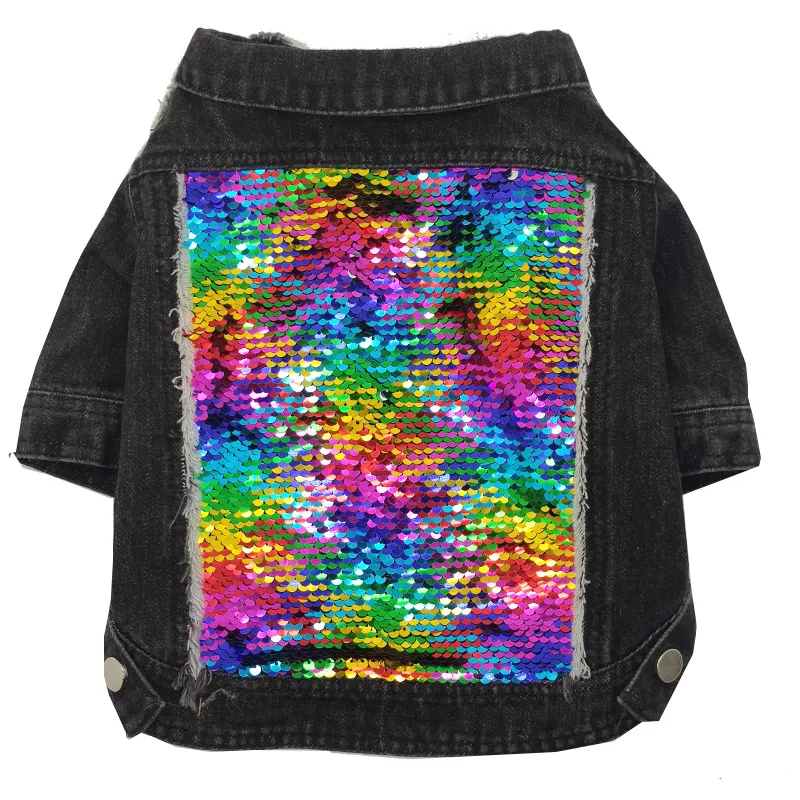 Sequin Denim Large Medium And Small Dog Jacket - Black