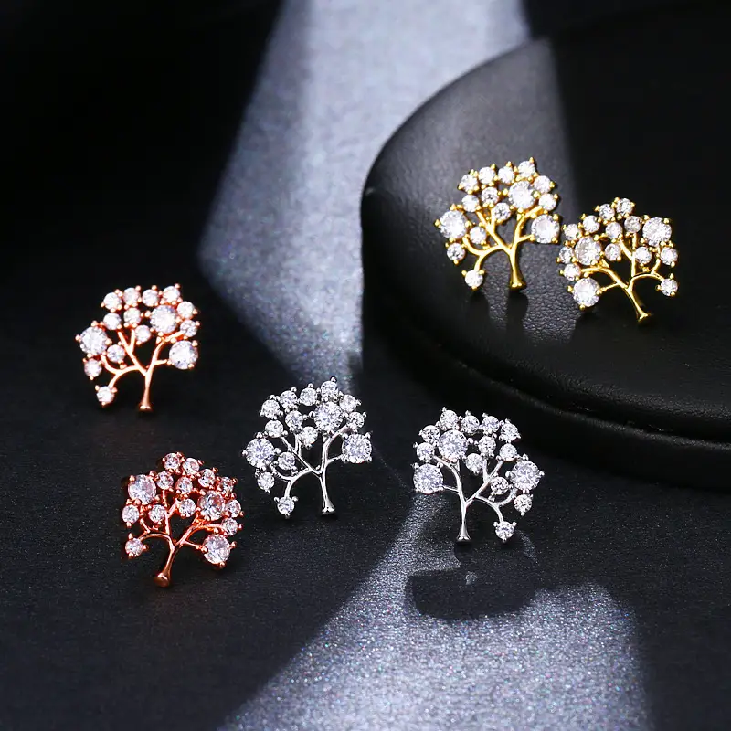 Korean Style Fashion New Crystal Stud Earrings Creative Branch Zircon Earrings Fashionable Temperamental All-match