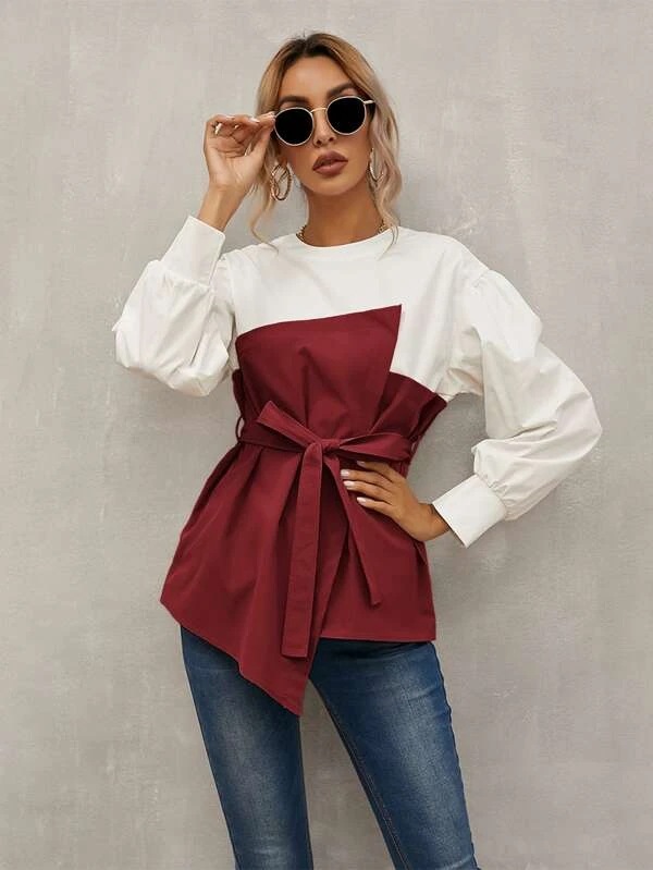 Fashion Ladies Pullover Lantern Sleeve Shirt