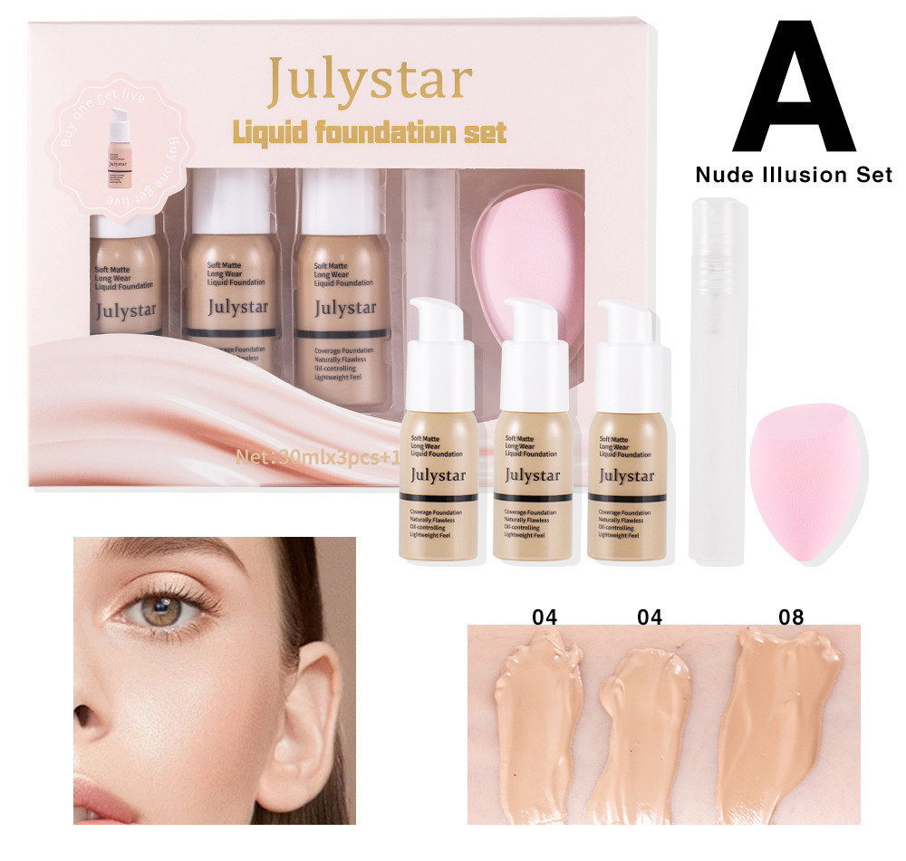Concealer Long Lasting Makeup Setting Without Taking Off Makeup Liquid Foundation Facial Natural Moisturizing Foundation Make-up Set — foto 2