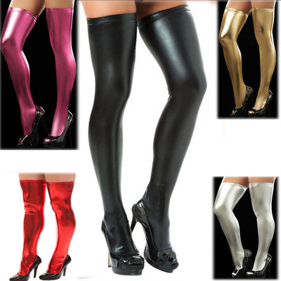 Title 1, Patent Leather Socks Thigh Socks Faux Leather P...