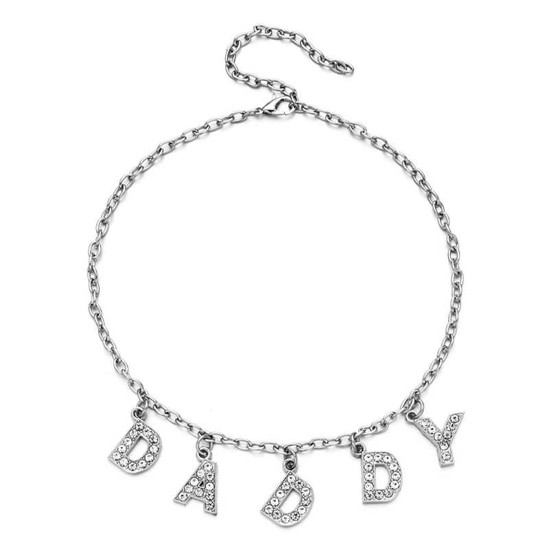 Fashion Bitch Angel Baby Daddy Rhinestone Letter Necklace Choker For Women