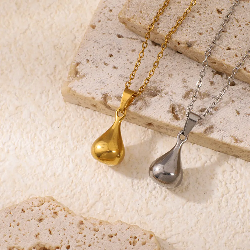 Stainless Steel Teardrop-shaped Pendant Necklace