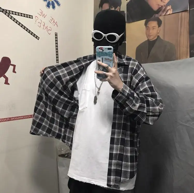 Vintage Plaid Long Sleeved Shirt Loose
