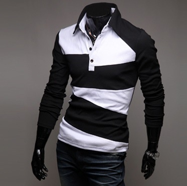 Title 3, Heren gestreepte slim fit poloshirt met lange m...