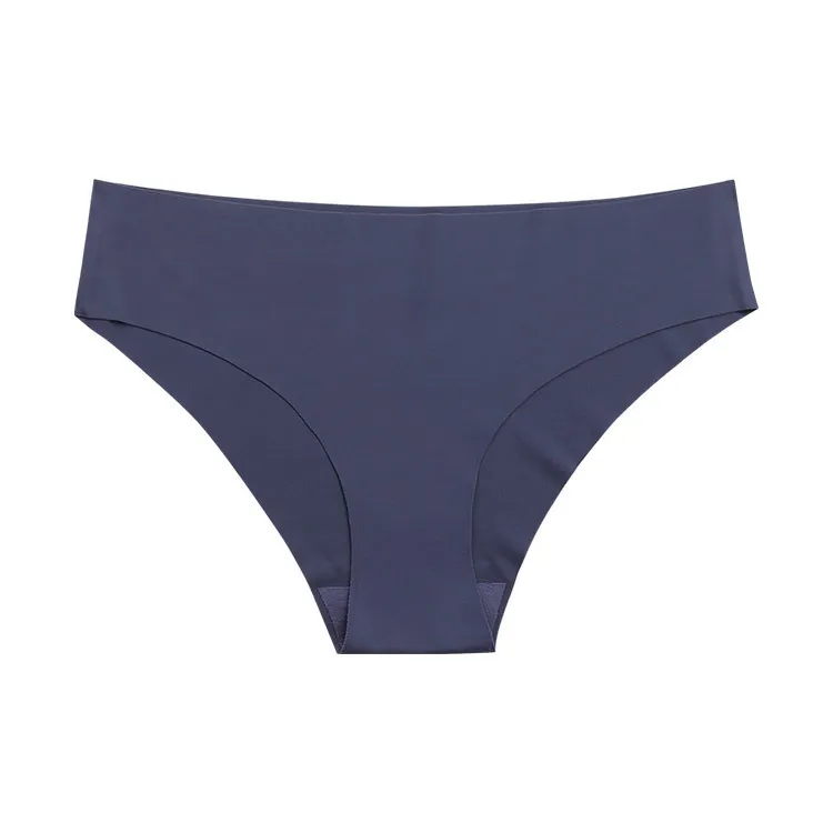Seamless One-piece Ice Silk Ladies Low-rise Underwear Casually Cut Nude Briefs - Navy Blue