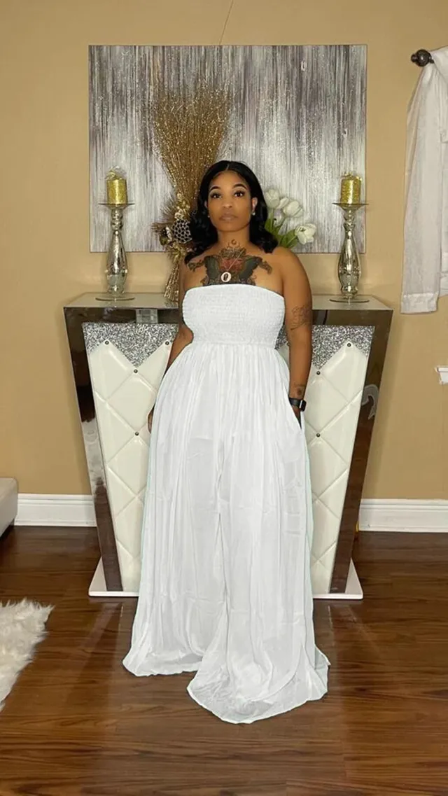 Women's Fashion Sexy Smocked Tube Top Sleeveless Jumpsuit White - Shop at LoveMi