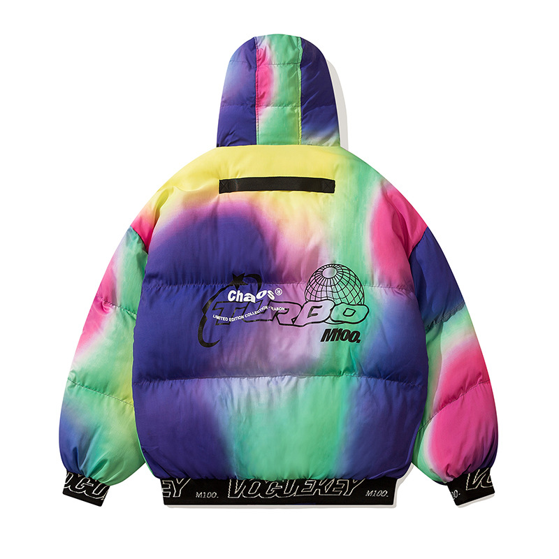 American Retro Gradient Rainbow Tie Dyed Hooded Cotton Coat
