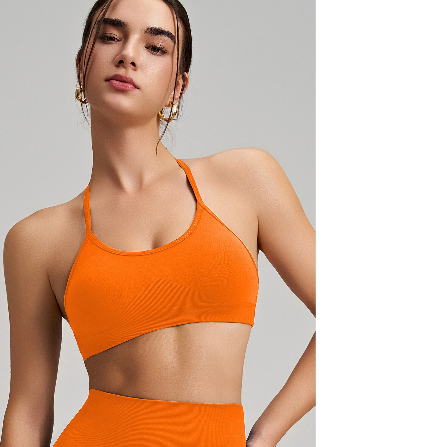 Women's Seamless Thin Strap Cross Back Yoga Outfit Set, Quick-Dry Tight Sports Fitness Bra For Running 4