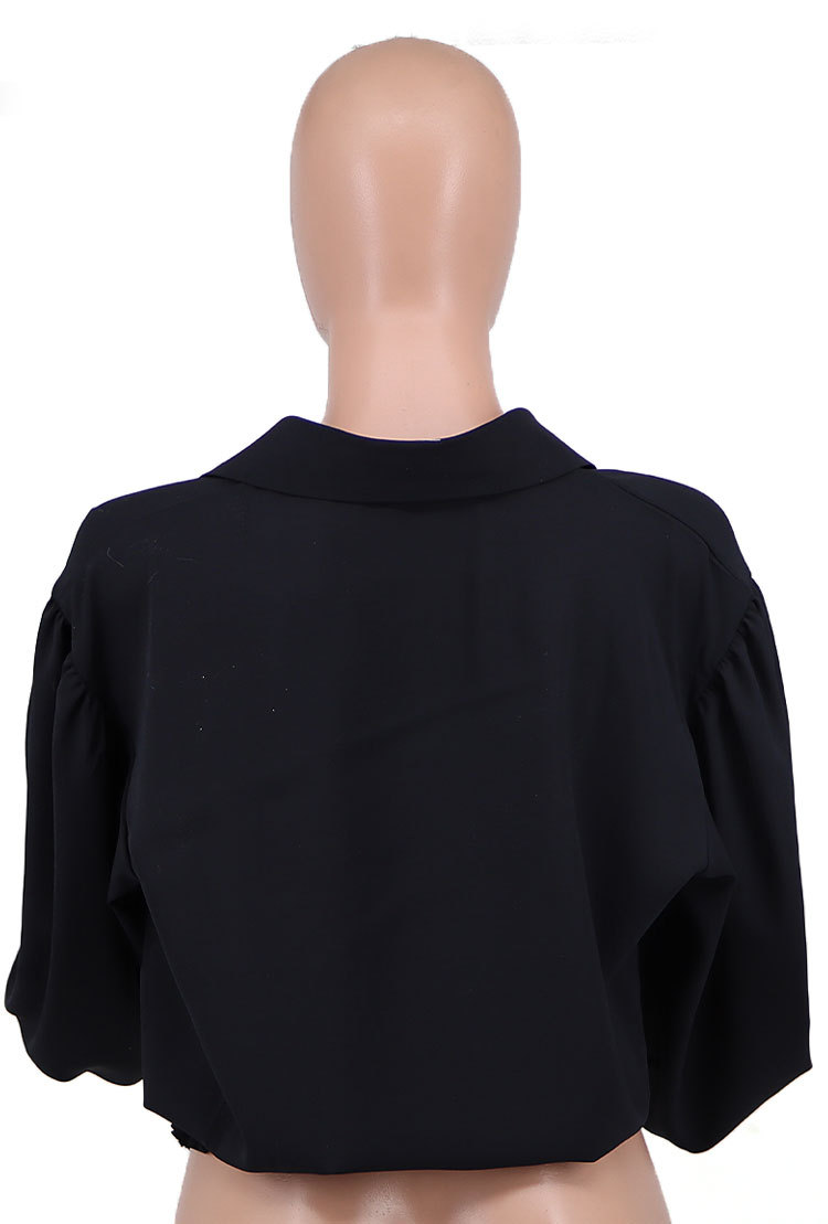 Title 7, Lapel Black Fashion Long-sleeved Solid Color Shirt