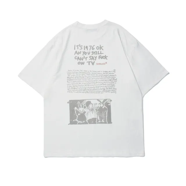 Men's Trendy Brand Style Loose Couple Round Neck T shirt White - Shop at LoveMi