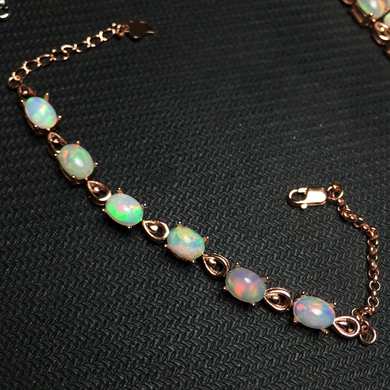 Women's Silver Inlaid Natural Opal Bracelet