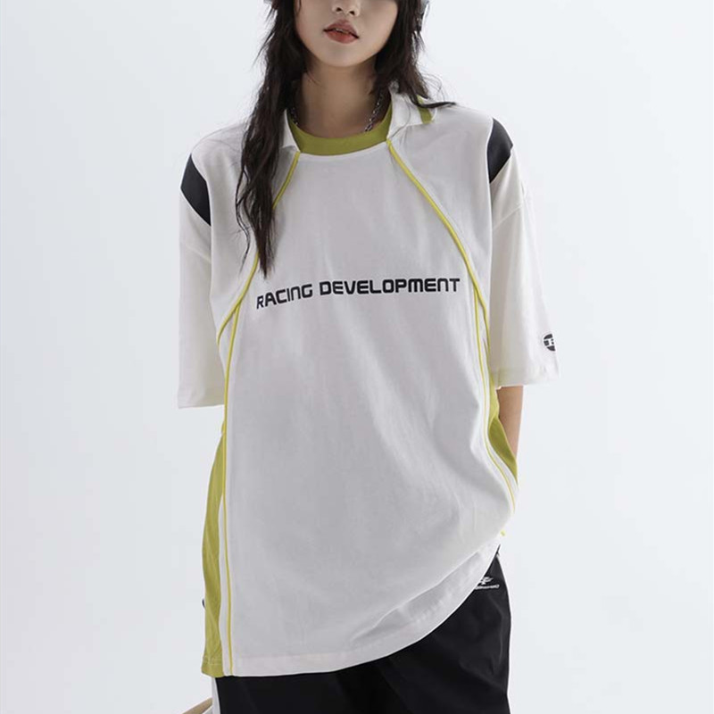 Raglan Sleeve Reverse Collar Sports Stitching Half Sleeve Shirt Men's