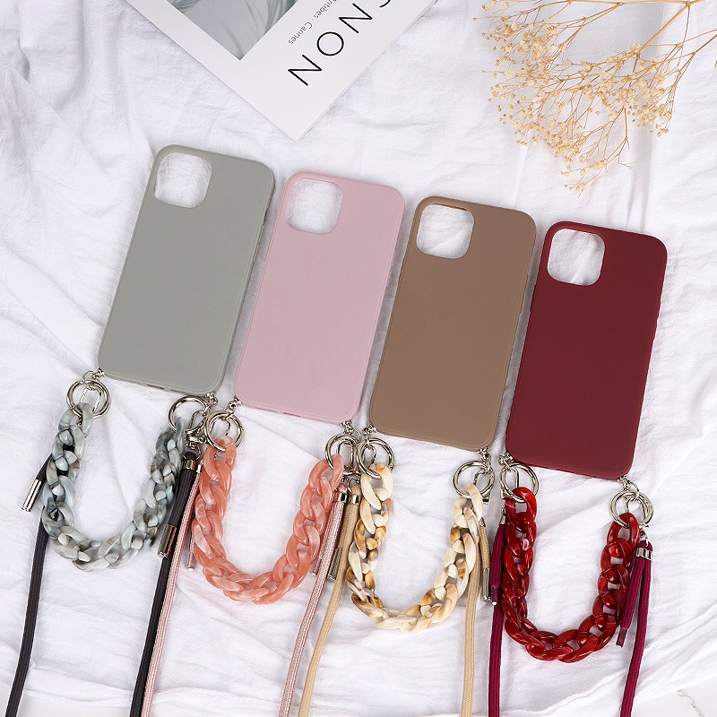 Solid Color Diagonal Double Lanyard Mobile Phone Case - Image 11