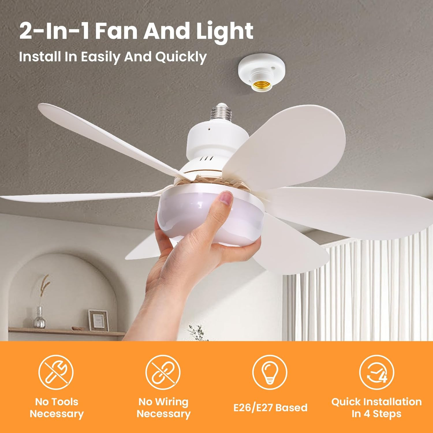 Modern Led Ceiling Fan With Light Dimmable E27 Bedroom Living Room Lamp 30W — image 8