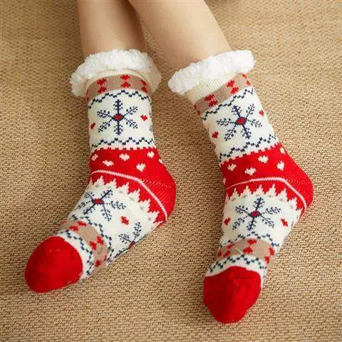 Home Indoor Women's Extra Thick Non Slip Warm Socks - Love Snow
