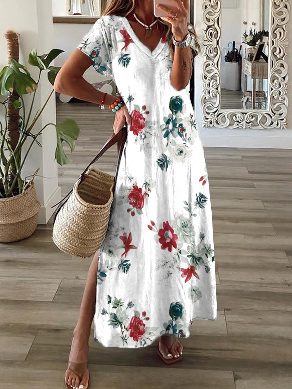 New Women's Casual Loose Printed Short Sleeve Dress