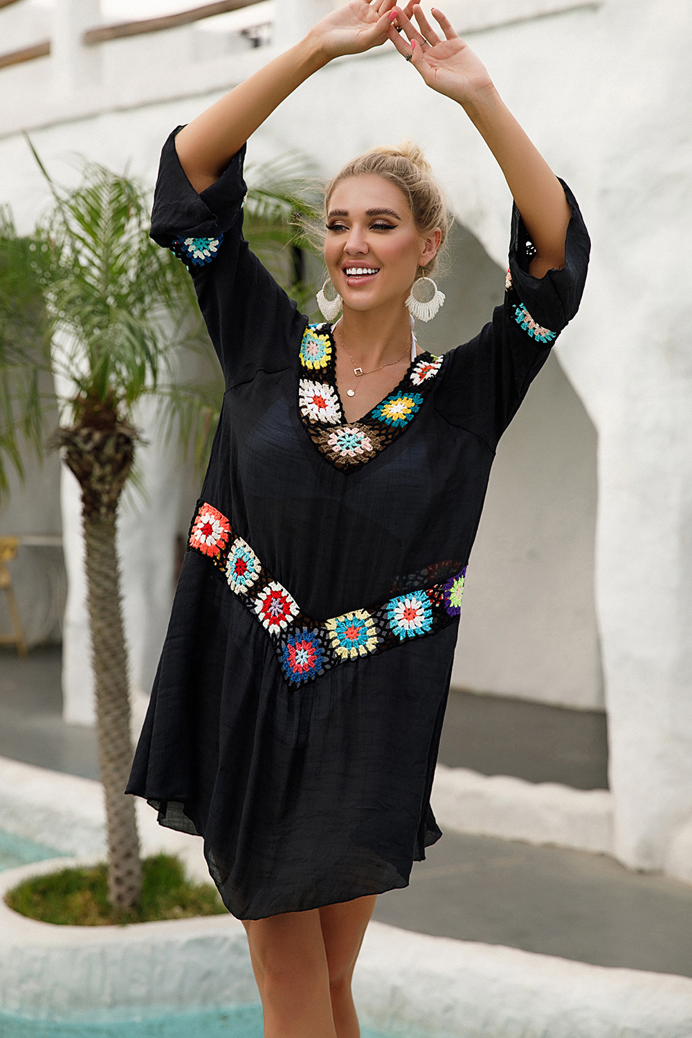 Paneled Hook One Size Blouse Dress