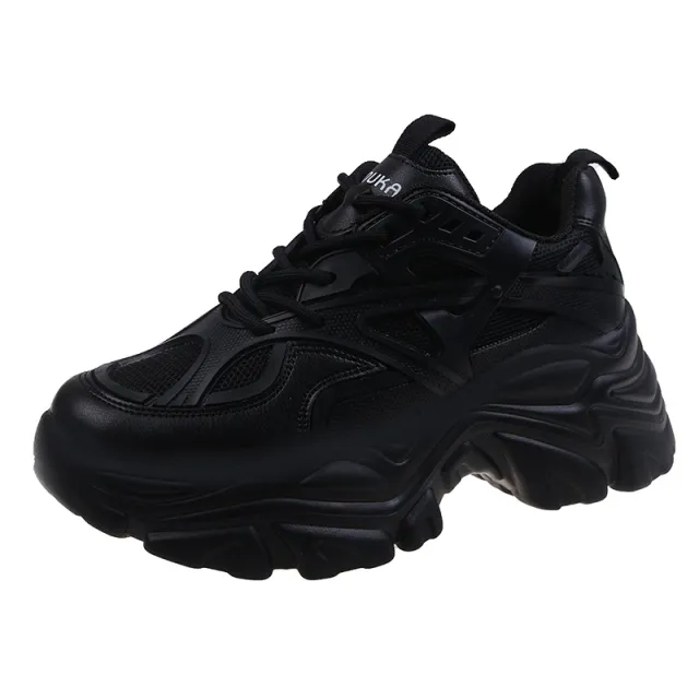 Light Platform Platform Round Toe Lace Up Sneakers Black - Shop at LoveMi