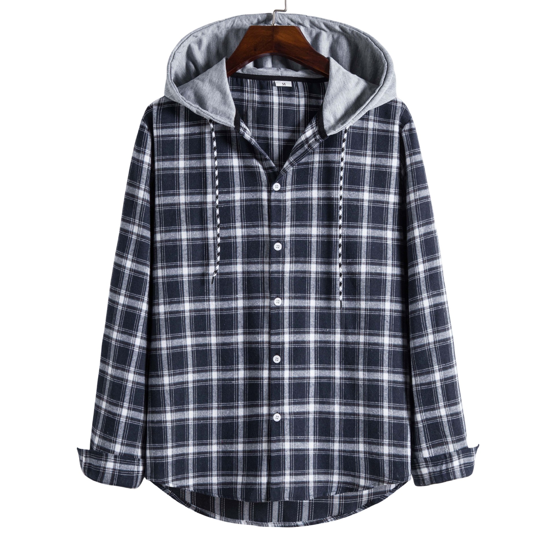 Men's Fashion Casual Plaid Hooded Jacket