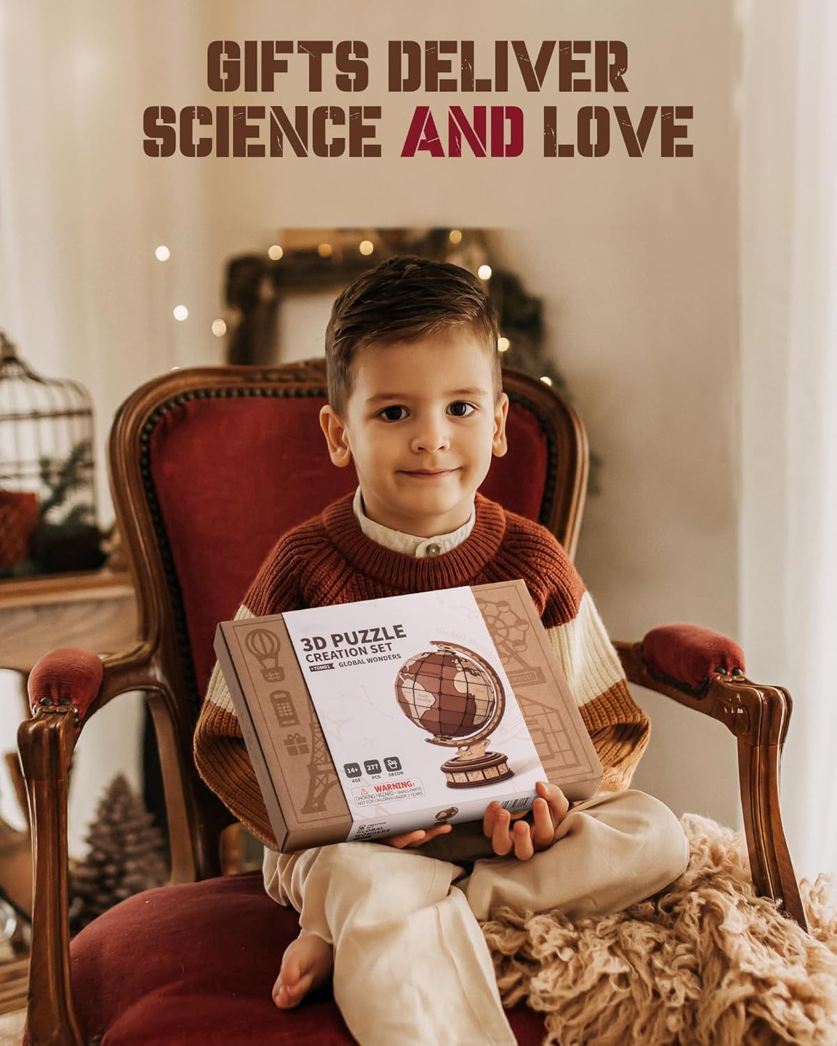 ROBOTIME 3D Wooden Globe Puzzle With Rotating Base view 3