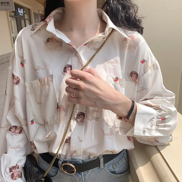 Women's Retro Loose Outerwear Long Sleeve Shirt White - Shop at LoveMi