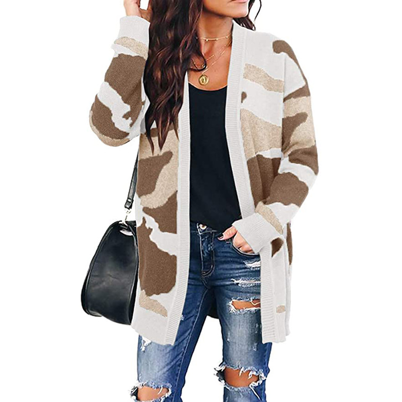 New Sweater Women Camouflage Mid-Length Knitted Cardigan - Image 3