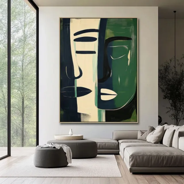 Hand Painted Oil Paintings On Canvas Abstract Green Face Painting Wall Picture For Living Room Home Decor Art No Framed Without Inner Frame - Shop at LoveMi