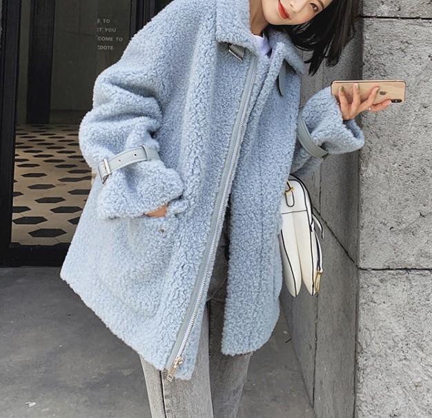 Autumn And Winter Loose Mid length Fur And Plush Thickening Blue - Shop at LoveMi