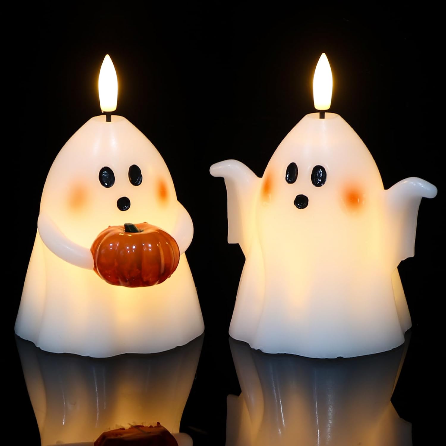 Halloween Ghost Flameless Candle With Timer And Hand-Painted Pumpkin Design 3