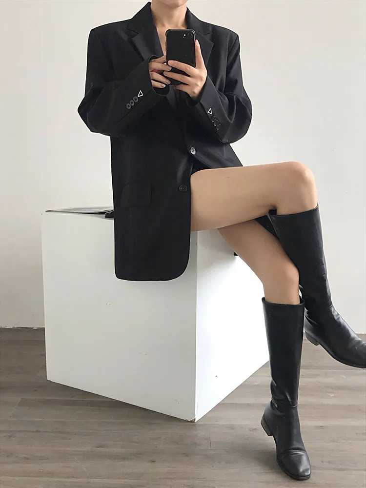 Loose Oversized High-end Suit Top - Black