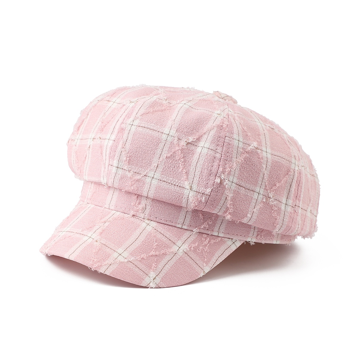 Retro Checkered Fringed Octagonal Beret, Spring-autumn Lightweight Model, Breathable Multi-color Painter's Hat With Fringe