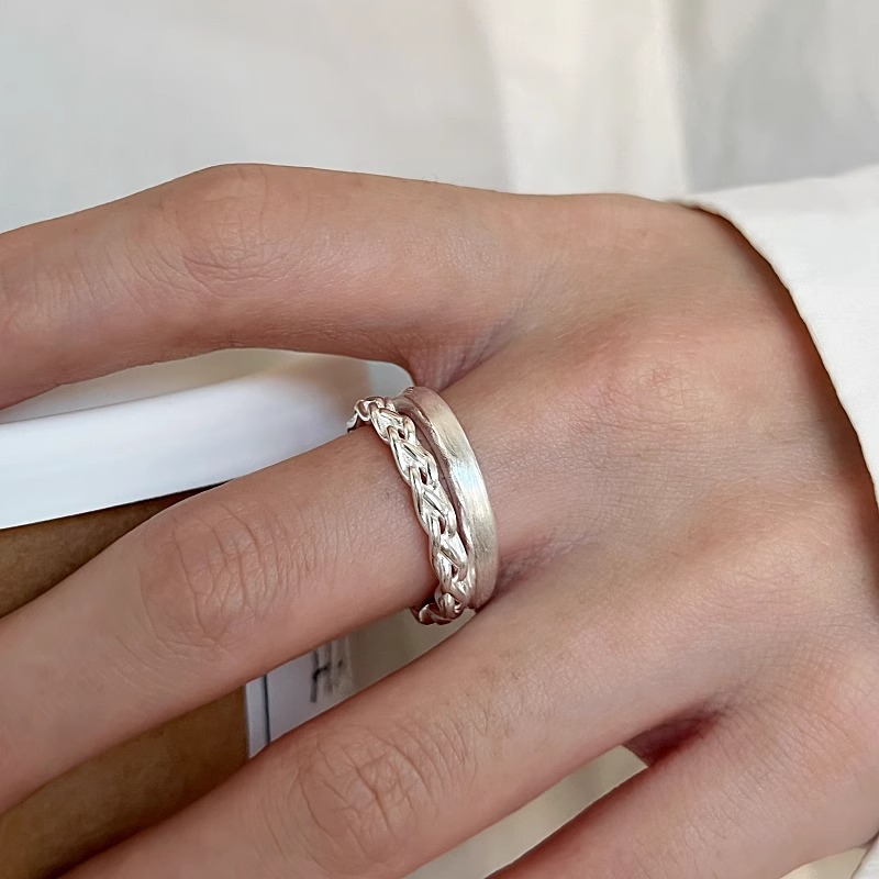 Vintage Heavy Craft 925 Sterling Silver Ring Niche Light Luxury Ins Style Anti-tarnish Women Jewelry