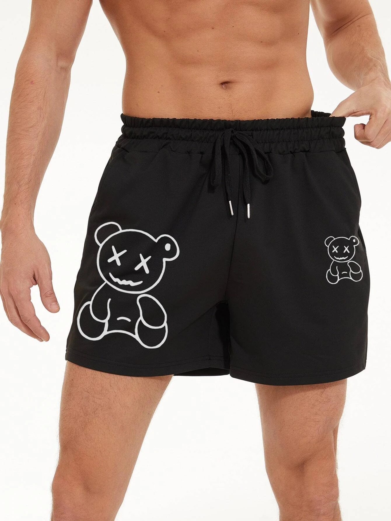 Title 3, Shorts de urso estampados de algodão para homens