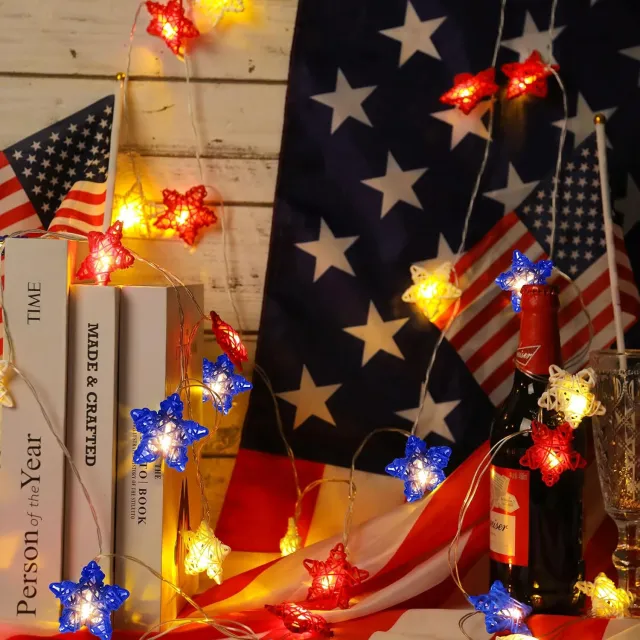 Red White And Blue Star Lights 4th Of July Decorations, 15FT 30 LED 3D Star String Lights With Batteries Compatibility For Memorial Day Decorations... W13667804 - Shop at LoveMi
